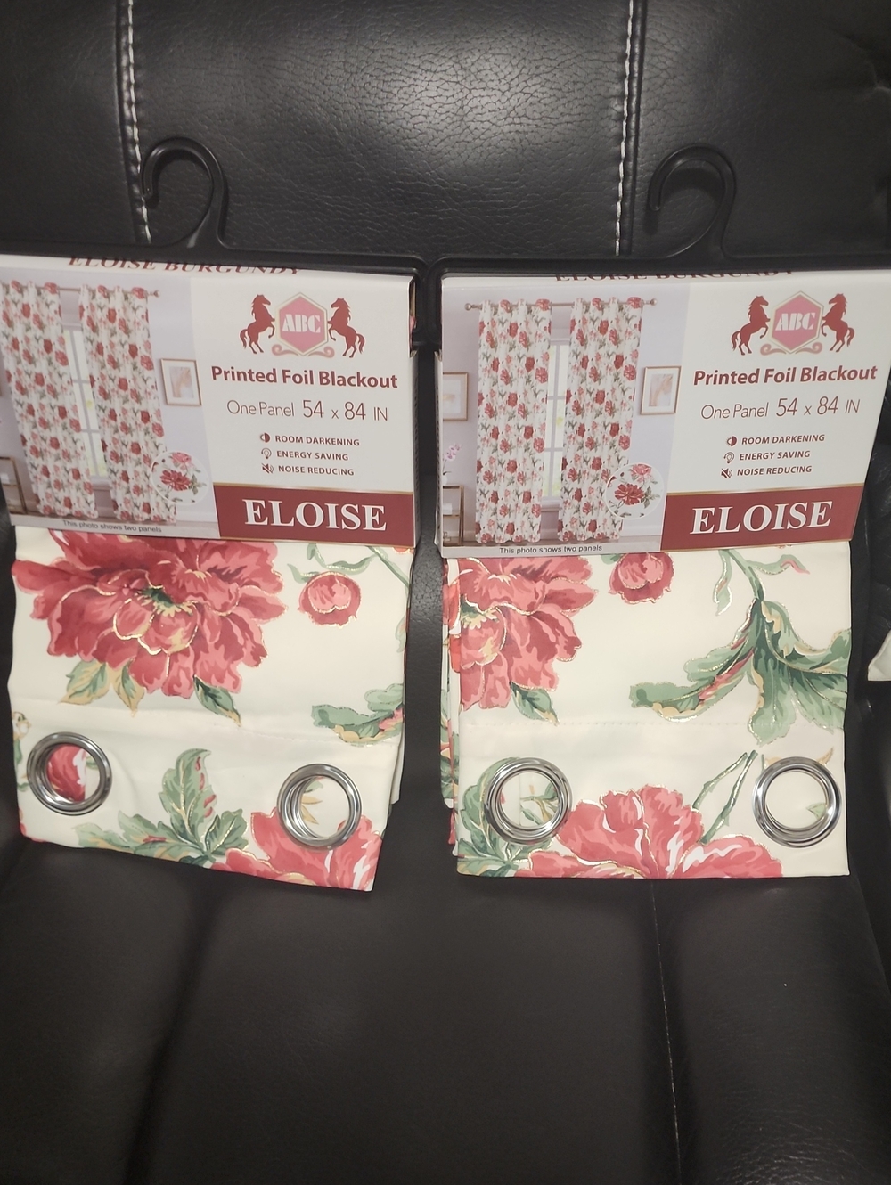 Printed Foil Blackout Curtain Panel - Cream with Burgundy Floral 54x84